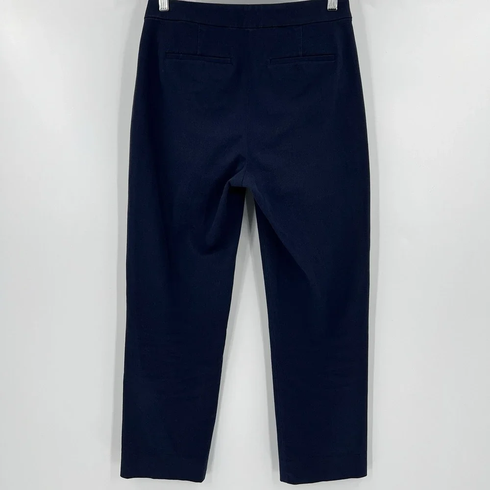 J. Crew Women's Size 4 Kate Straight Leg Pants Bi-Stretch Cotton Navy Blue BF401